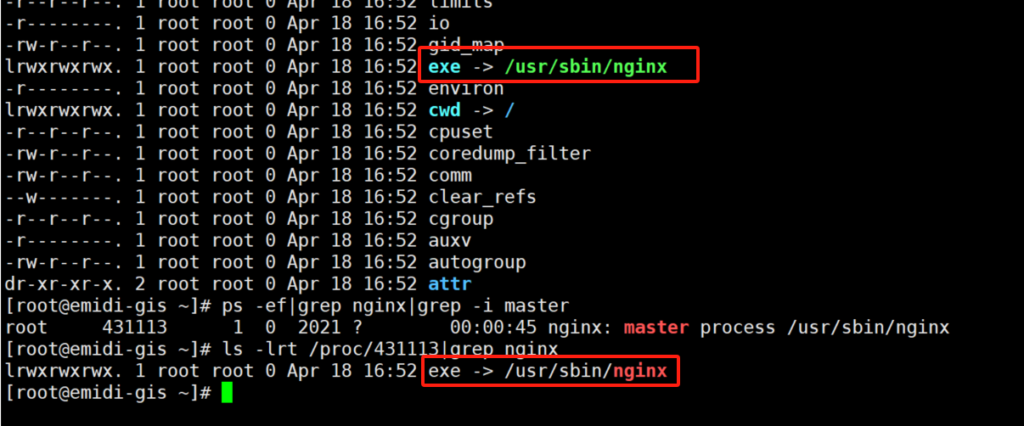 find nginx execute file from pid.